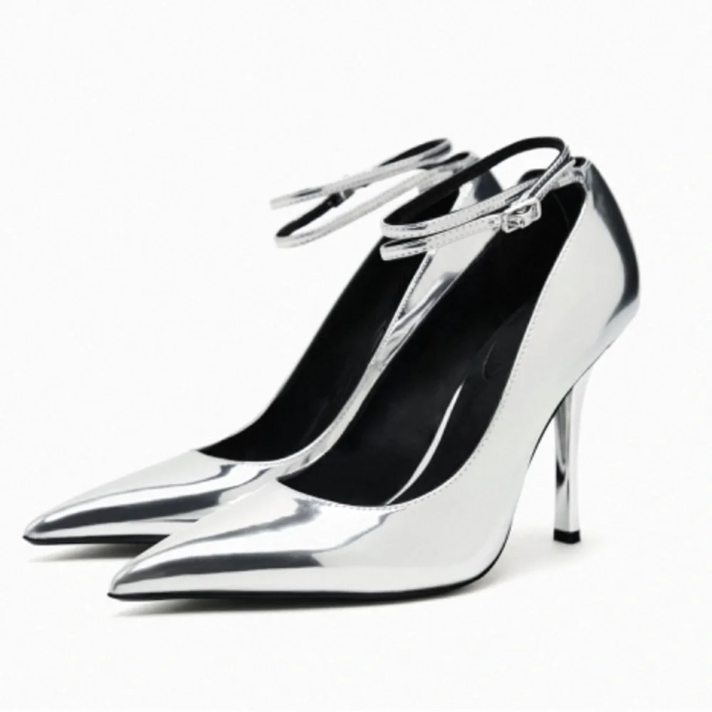 NEW! Zara Silver Metallic Heels Size 42 or 11 (US) - Picture 1 of 13